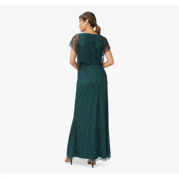 Beaded Long Gown with Flutter Sleeves in Emerald - Mother of the Bride Dress - Picture 4 of 6